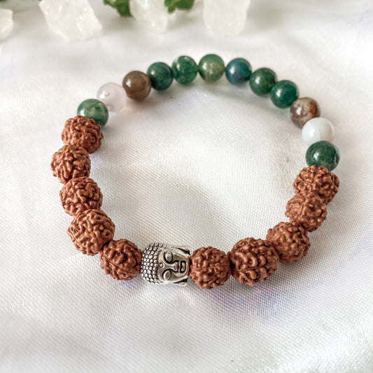 Bracelet Semillas de Rudraksha y Ágata India